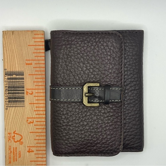 Adrienne Vittatini Brown Wallet With Buckles Pebbled Leather Faux Vintage - Picture 4 of 8